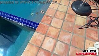 Sexy milf Shay Sights fucks outdoors by pool. She takes big tits blowjob and pussy action.