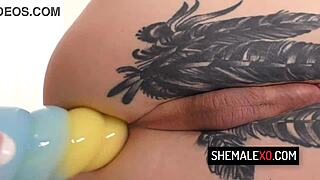 blonde ts milf sarina valentina toys ts girlfriend lena moon ass with huge unicorn dildo