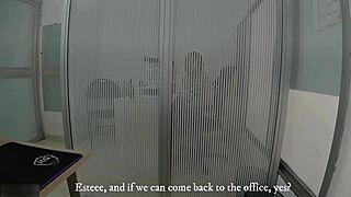 Horny guy fucks boss hard until creampie inside her pussy making her his whore