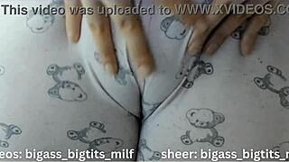 Colombian curvy milf spreads big pussy lips in cameltoe pajama close-up