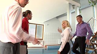 mature mom in fishnets lingerie gets gangbang with anal fucking deepthroat and pussy lick action