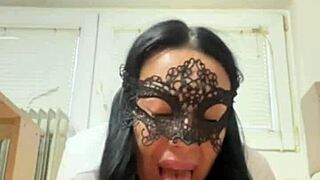 Oh my god, can you believe this busty cougar stuffing her wet pussy with a dildo until squirting!