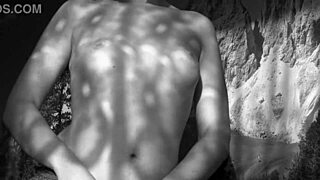 Milf in dress and stockings masturbates with dildo showing big ass and tits in homemade black and white fetish