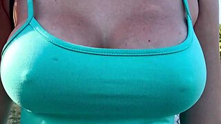 italian milf with big tits and hard nipples bounces boobs outdoors in florida