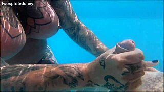 holiday threesome in the pool with big tits blonde and brunette milfs fingering wet pussies uh i mean licking