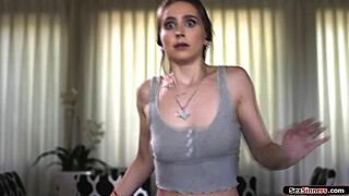 Busty lesbian milf neighbor facesits petite teen with small tits in hairy pussy licking action