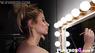 Hot blonde milf lindsay marie poses in lingerie before stripping naked to reveal big ass and tits.