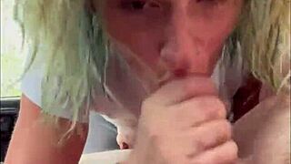 Streetwalker In Wet T-Shirt Gives Deepthroat Blowjob In Car Backseat And Swallows Cum In Mouth!