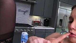 Oh yeah, watch me drain this big cock all over my face with my huge tits!