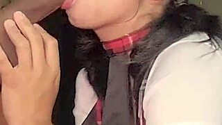Mexicana en Lenceria de Colegiala Cogida en Video Amateur with Bedroom Blowjob and Petite Pov Fucking!