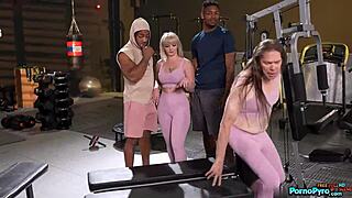 Blonde milf kay carter cuckolds hubby with 2 large black cocks at the gym 😏
