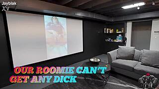 our roomie cant get any dick so big black cock double penetration with doggystyle interracial fucking