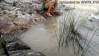 raw jungle fun with stepmom by the river in doggystyle anal!