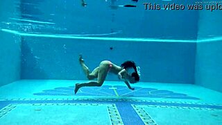 hungarian brunette babe sazan cheharda teases with big ass tits in underwater pool shower solo