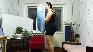 milf looner inflates beach circle with blow fetish in pantyhose and heels