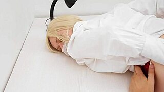 Bossy office milf in lingerie seduces with footjob teasing leading to rough anal domination