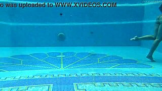 hungarian brunette babe sazan cheharda teases with big ass tits in underwater pool shower solo