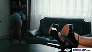 dominant milf lady boss uses strapon to dominate ebony secretary in office