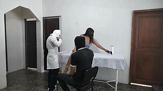 Perverted doctor fucks female patient doggystyle in office