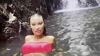Monika Fox Wanders Jungle in Pink Top Yellow Shorts Revealing Pierced Nipples and Tattoos Solo