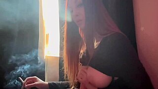 Whoa, check out Italian milf Artemisia Love smoking and dildo playing with big tits! 🔥💨