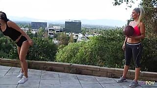 Oh wow, check out this blonde and brunette milf duo in 69 position, licking and fingering pussies with fake tits and tattoo action!