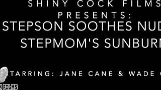 Stepson eases nudist stepmom's sunburn in taboo roleplay with Jane Cane from Shiny Cock Films