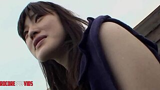 Impatient amateur Japanese milf in lingerie gives blowjob and handjob to cock