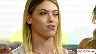 TEEN Gets LICKED by BIG TITS Lesbian STEPMOMS in Hot Group Action