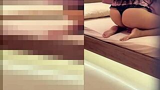 Caught stepmom shaking big ass and rubbing tight pussy to orgasm.