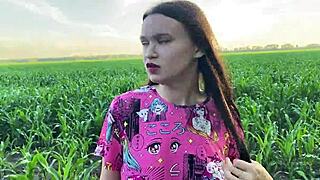 Stepsister got nervous in cornfield and grabbed stepbrother's big cock for comfort!