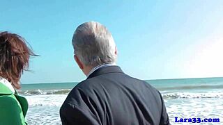 Stockinged mature gets spitroasted in trio by guys