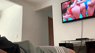 thought i was alone at home but my stepmom caught me masturbating in the living room and joined in