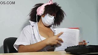 Beautiful Student Sings and Gets Excited During Homework Session!