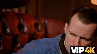 British brunette grandmother gets caught in car, leading to bent over doggystyle sex and blowjob on sofa with mature couple.