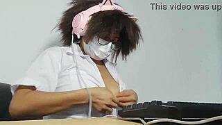 Beautiful Student Sings and Gets Excited During Homework Session!