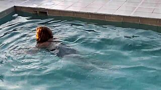 beautiful stepmom flashes her tits at the pool craving some cock action
