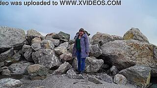 pissing outdoors smoking and flashing hairy pussy under short skirt