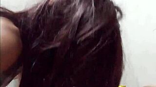 wife skips cleaning to suck cock in homemade interracial blowjob. her petite black body and saggy tits shine as she enjoys the intimate foreplay.