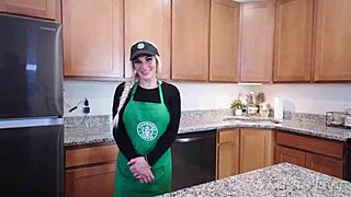 Busty Starbucks Barista Squirts on Massive BBC and Swallows Cum Load During Shift