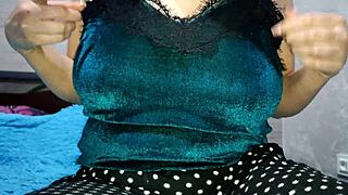 one amateur at home casually plays with her big boobs in a solo session