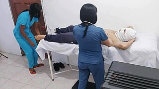 slutty ebony nurses seduce a patient into sex at the hospital in this homemade episode one