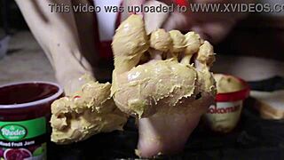 Busty blonde milf explores peanut butter jelly foot fetish fantasy with toys in pov