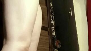 Petite Camgirl in Grey Outfit Fingers Her Tight Ass Bent Over for Voyeur Fetish View