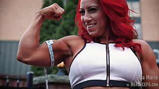 Tia Marie MUSCLE BICEP MEASUREMENTS In Sexy Redhead Flexing