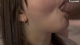 Blowjob super close-up ends with cum in mouth