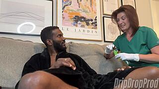 Nipple licking handjob with matt bishop and brunette mature milf interracial action