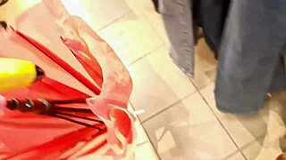 Confident 40-year-old Nicoletta tries on tight jeans in stores, showcasing her big ass and seductive curves.