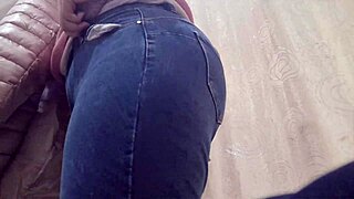 Confident 40-year-old Nicoletta tries on tight jeans in stores, showcasing her big ass and seductive curves.