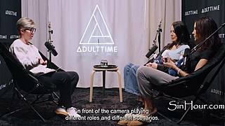 Shay sights and reagan foxx share horny backstage interview with natural tits closeups